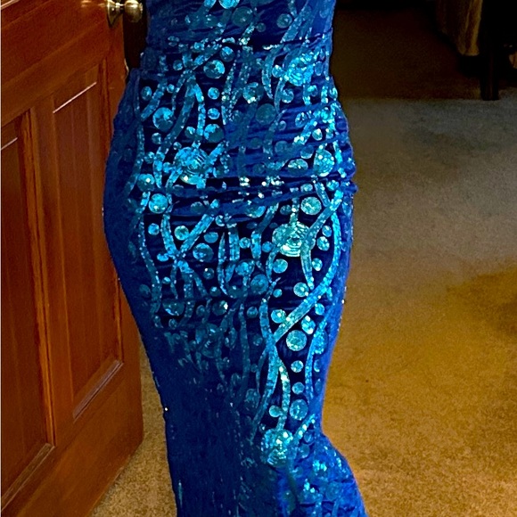 Tatyana Evening Dress - Blue Velvet and Sequined - Picture 4 of 5